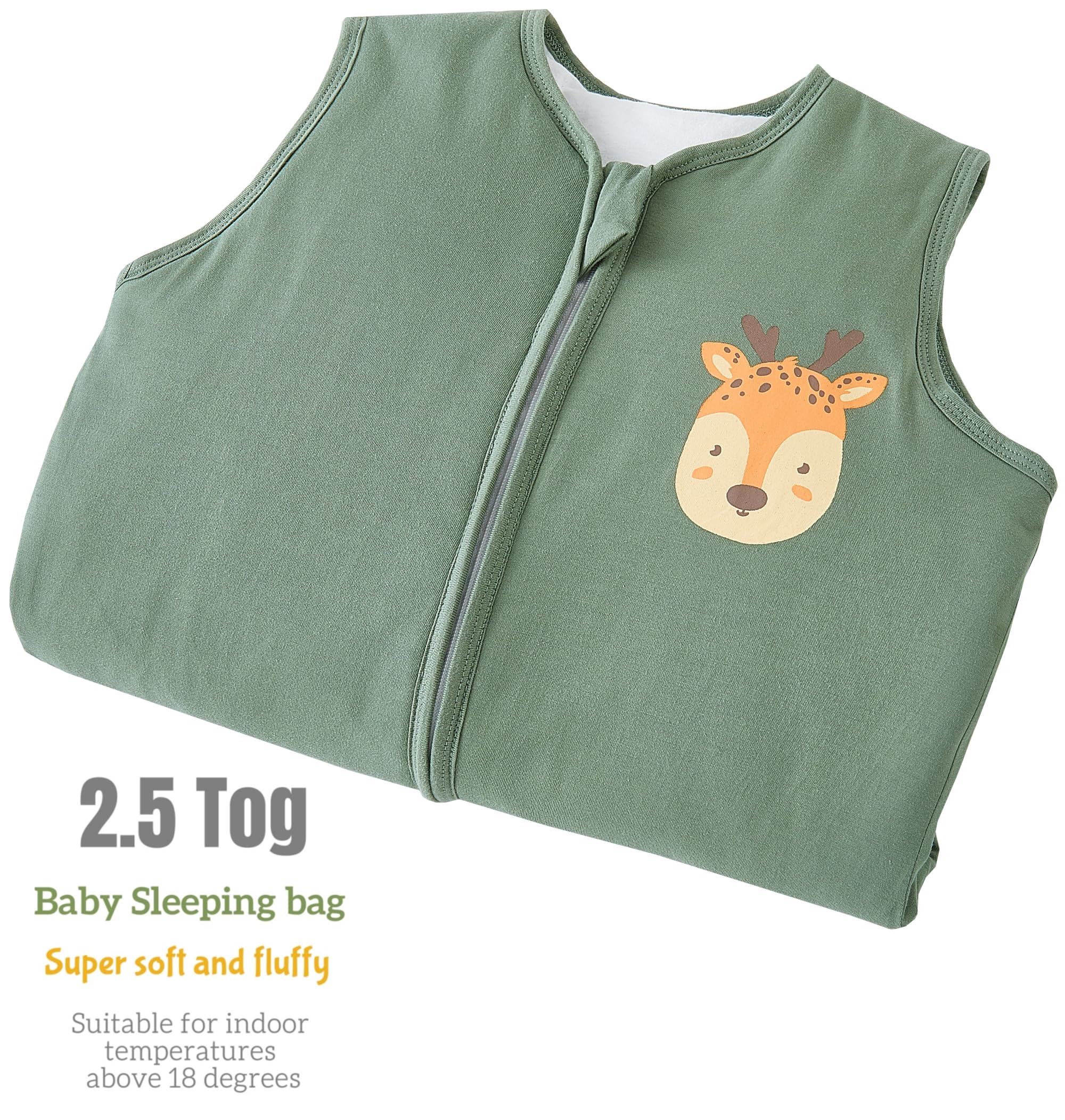 Chilsuessy Baby Sleeping Bag Toddler Sleeping Bag 2.5 tog 100% Cotton Nursery Bedding Kids Wearable Blanket Sleeping Sack for Infant Boys Girls Green - Image 2