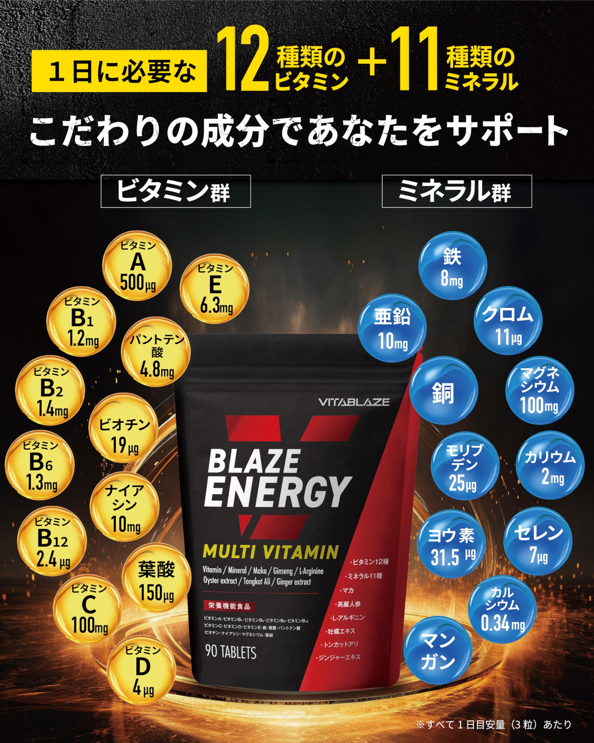 Vitablaze マルチビタミン&ミネラル 12種12種 30日分 90粒