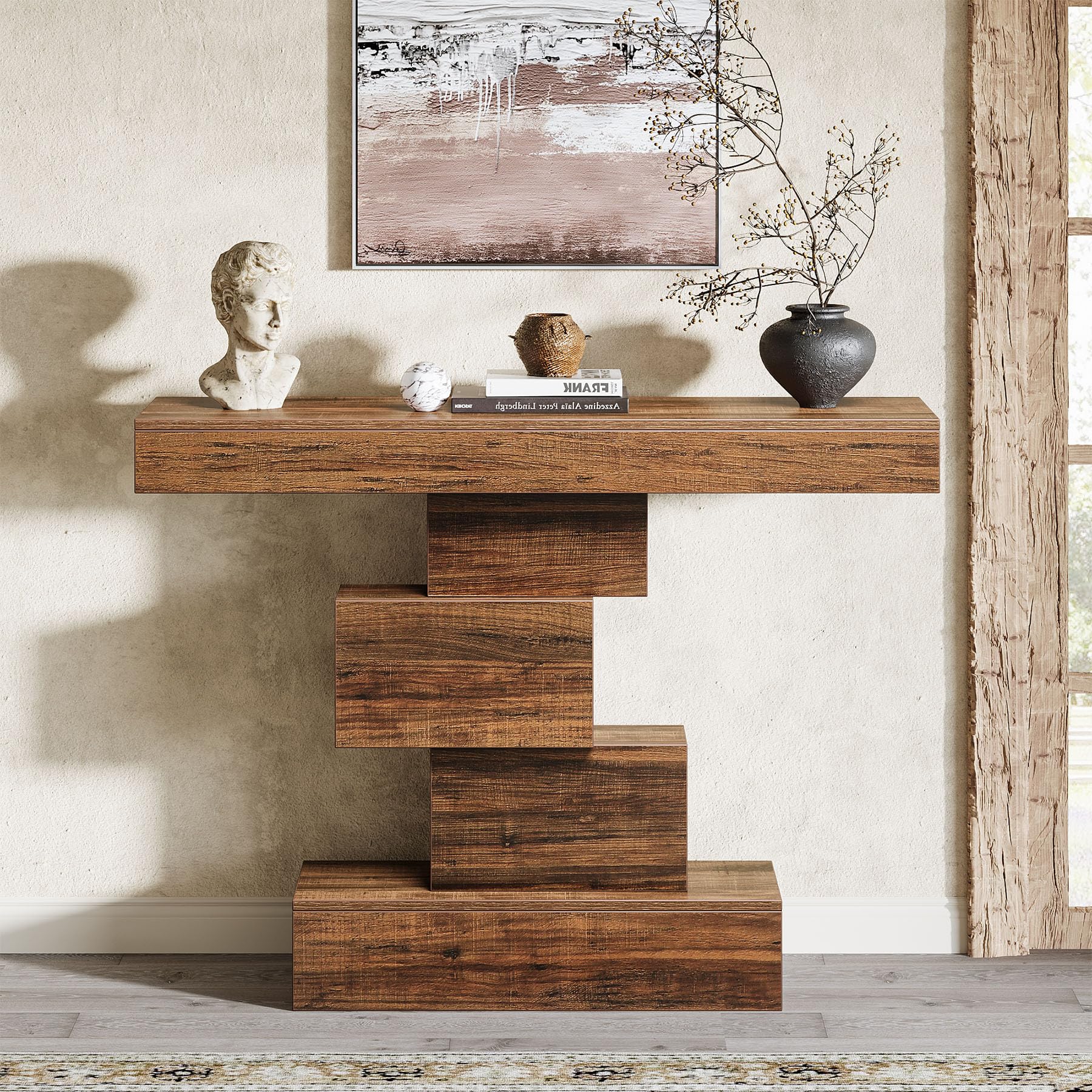 Tribesigns consolle ingresso moderno in Legno, 108x30x80cm, con base dal design accattivante, tavolino stretto in legno, tavolino da divano per soggiorno, corridoio, camera da letto,marrone rustico