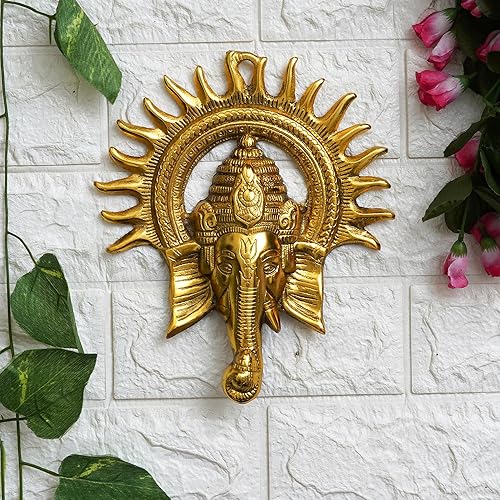 Miniatura 2 de eCraftIndia Golden Lord Ganesha con sol decorativo de metal para colgar en la pared, decoración del hogar, templo de Pooja Room y regalo para