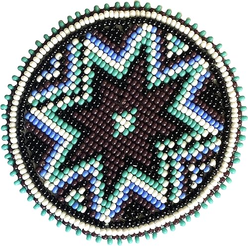 Miniatura 5 de Cuentas de semillas con cuentas rosetón medallón parche apliques 2.5 pulgadas redondo (águila azul)