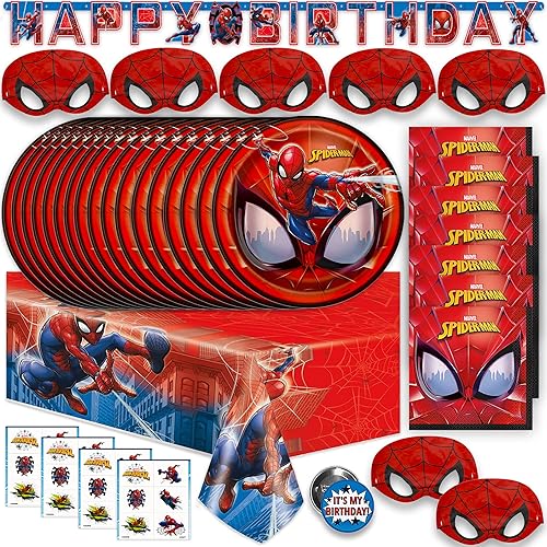 Miniatura 1 de Decoraciones de cumpleaños de Spiderman  Suministros de fiesta de Spiderman  Sirve a 16 invitados  Marvel Superhero Spidey y sus increíbles amigos