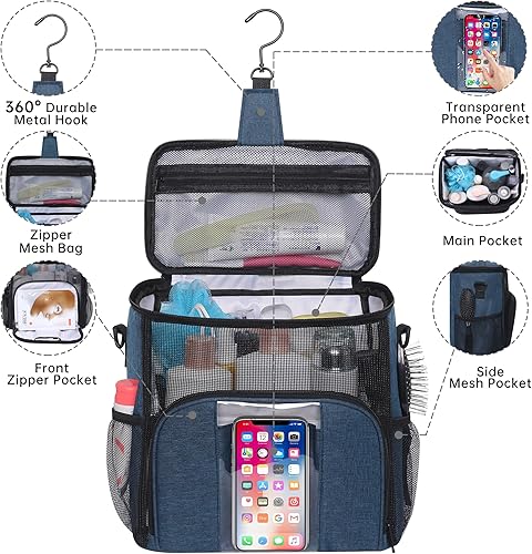 Miniatura 4 de VOCUS Neceser para hombres y mujeres, bolsa organizadora de artículos de tocador de viaje con gancho para colgar, bolsa de afeitar grande resistente