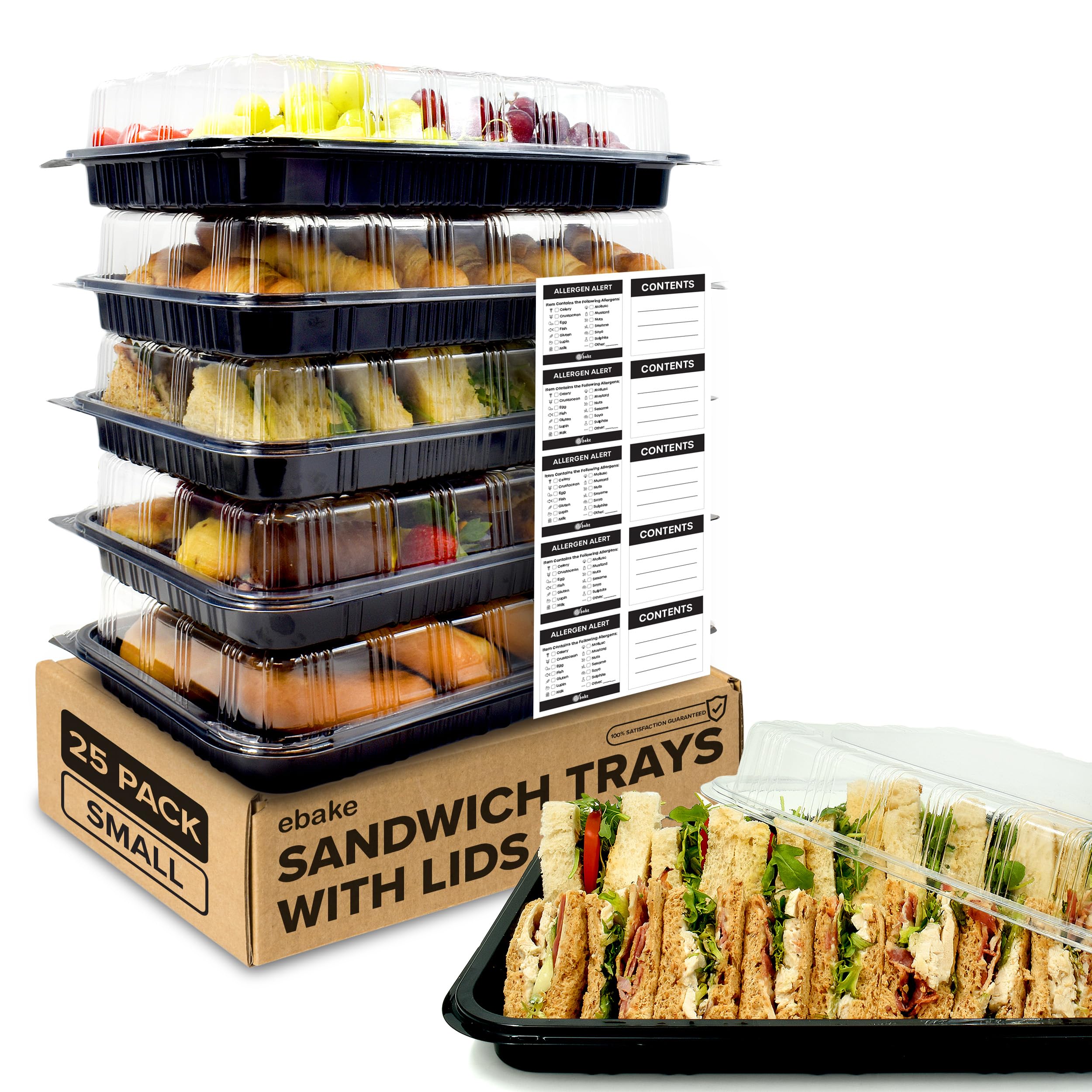 25 Pack Catering Trays with Lids – 13" Serving Tray with Lid, Heavy Duty Recyclable Plastic Party Platters for Catering, Buffet, Picnics & Events – Food Trays with Clear Lid (13.39 × 9.84 × 2.95 inch)