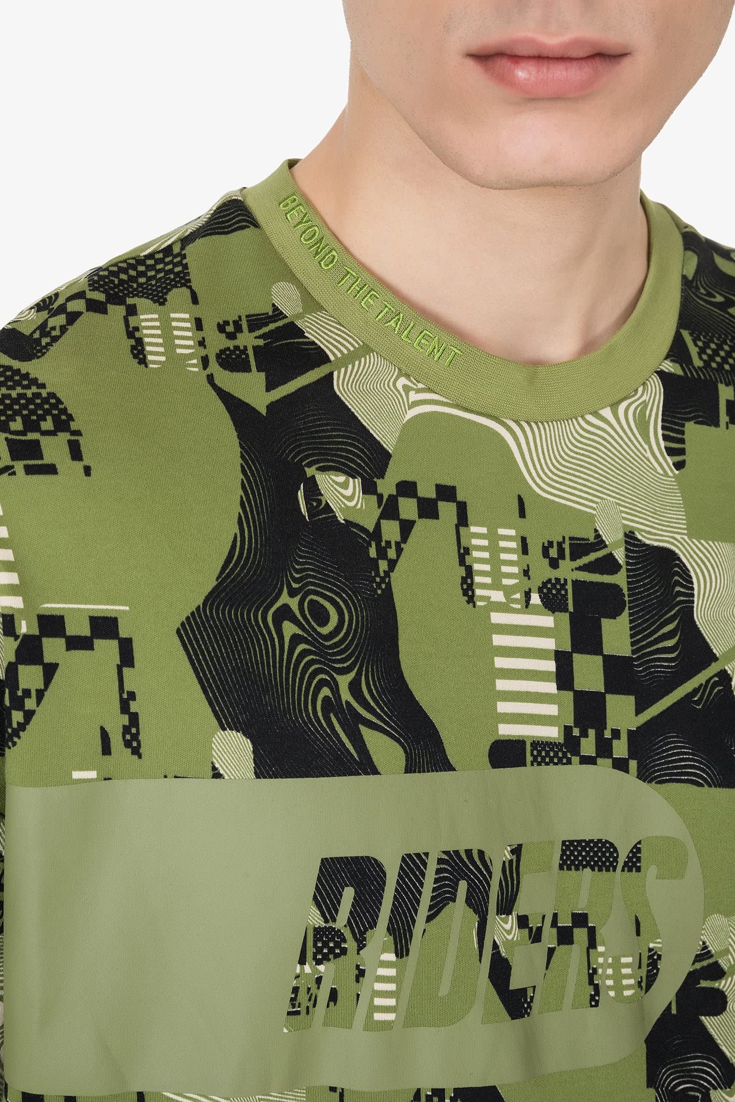 VR 46 Men's Oversized AOP Fila Riders Academy T-Shirts, Green, XL - Image 4