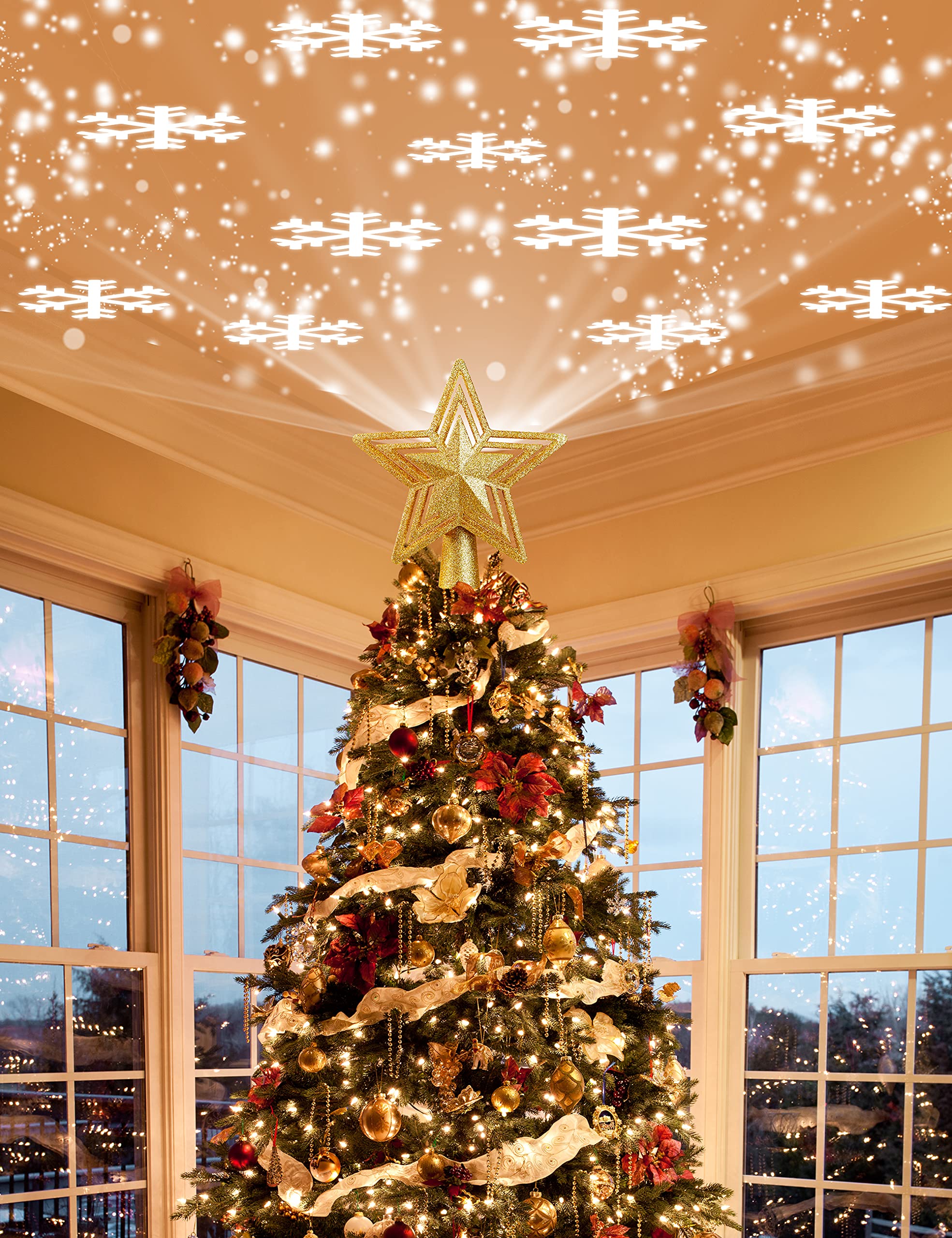 Amazon.co.jp: ツリートップ クリスマス スター 飾り LEDライト 白雪