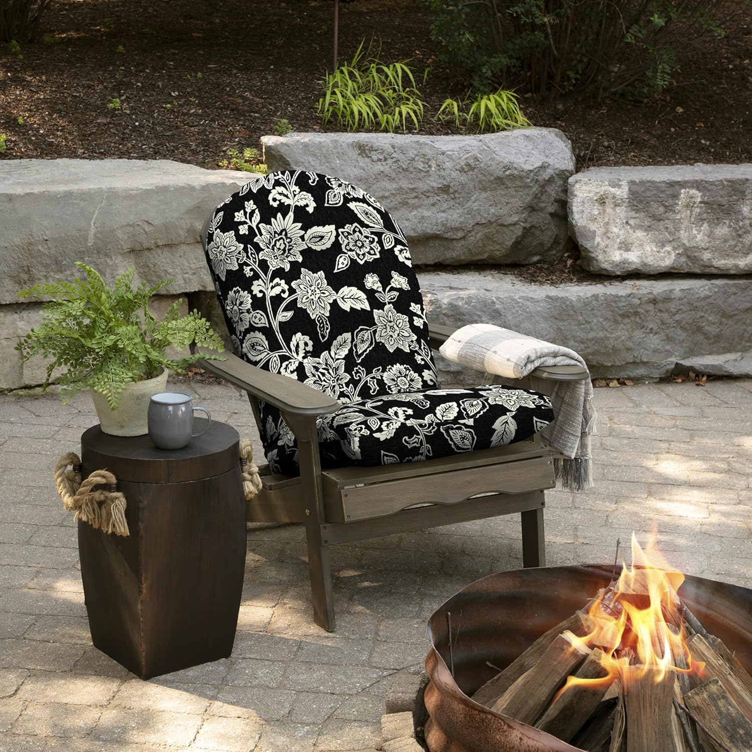 Arden Indoor/Outdoor Plush Modern Tufted Adirondack Cushion, 2-Pack, 21.5 x 19, Water Repellent, Rain Proof, Fade Resistant Cushion for Rocking Chair Or Adirondack Ashland Black Jacobean