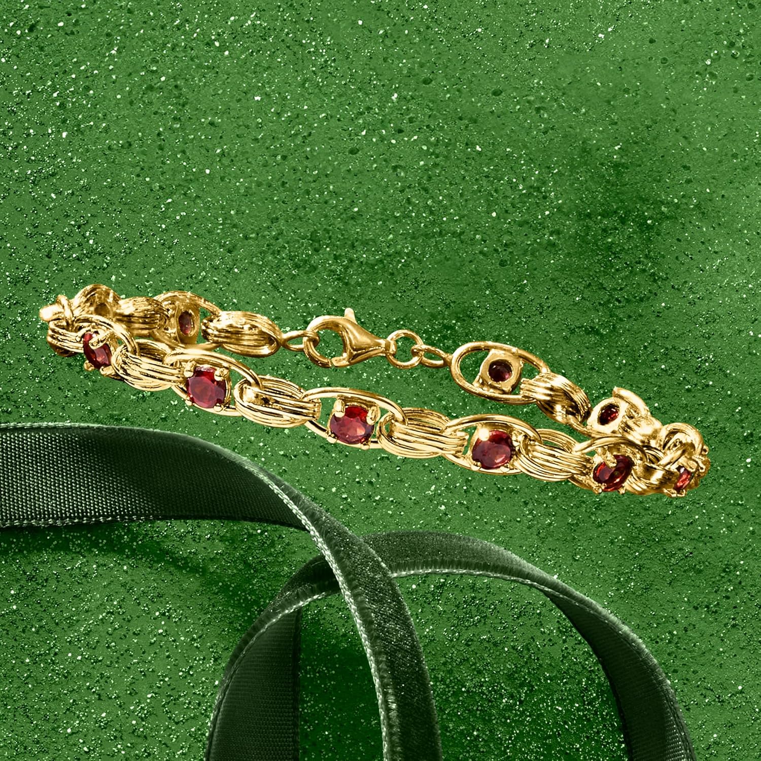 Ross-Simons 3.40 ct. t.w. Garnet Oval-Link Bracelet in 14kt Yellow Gold