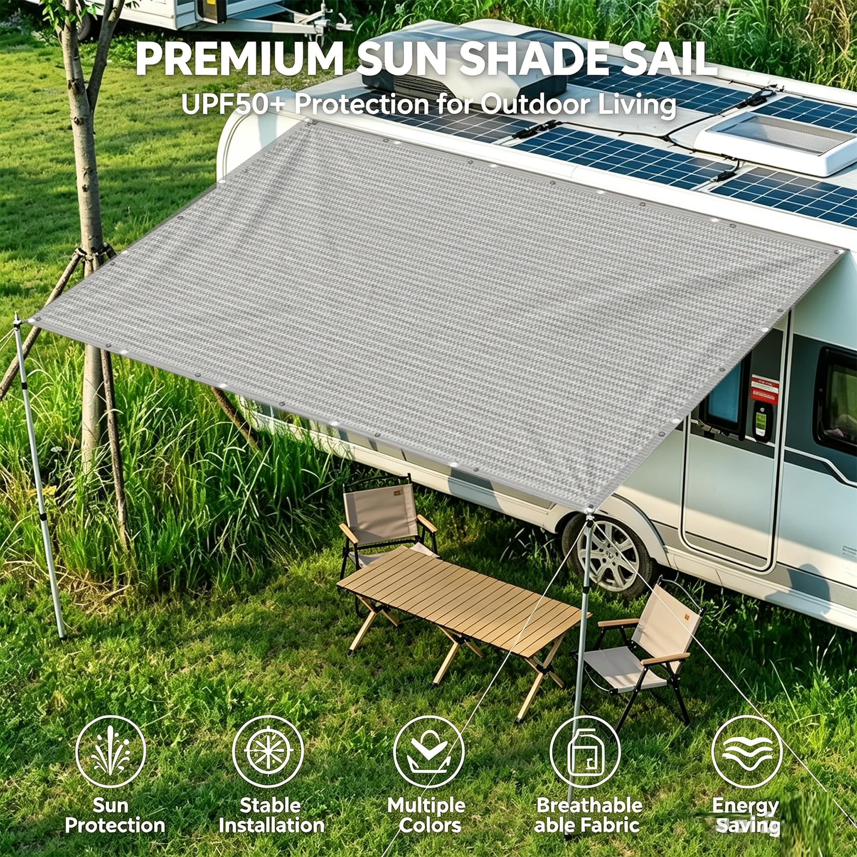 Sonnensegel mit Ösen 4 x 4.2 m 100% Polyester Uv-Beständiges, Wetterfest, Ohne Bohren, Leicht Haltbarkeit, Outdoor Schattierungsnetz Balkon mit Ösen für Balkon Terrasse, Hellgrau