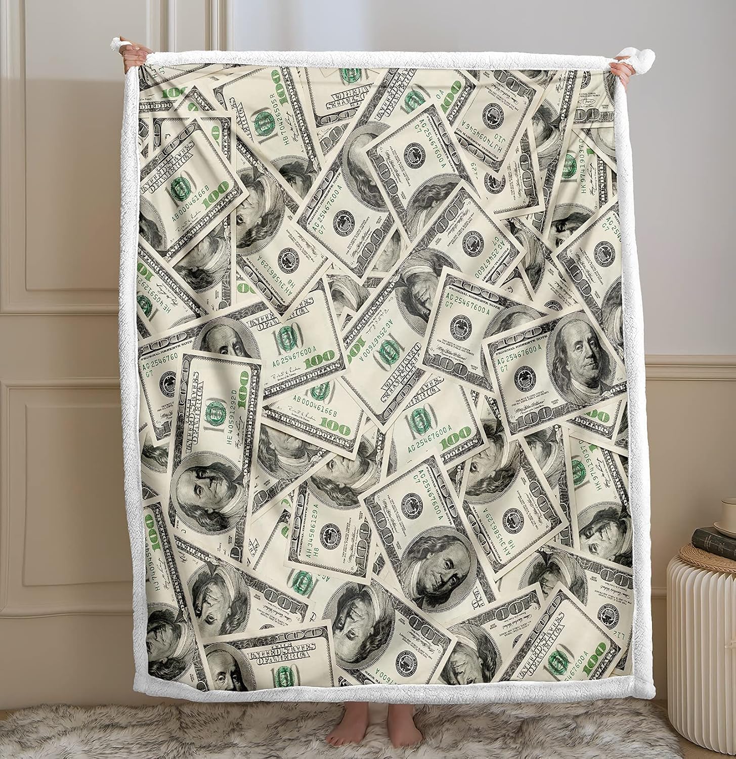 Dollars Blanket USA Money Throw Blanket Wealth Themed Printed Sherpa