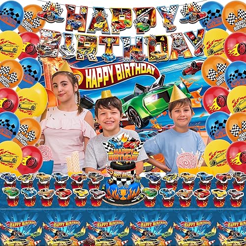 Vista 3 de 52 decoraciones de fiesta de cumpleaños de auto caliente, suministros de fiesta de cumpleaños para auto caliente, incluye pancarta, telón de fondo