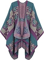 Vista 34 de Urban CoCo Poncho de colores para mujer, chal con frente abierto, color en bloques