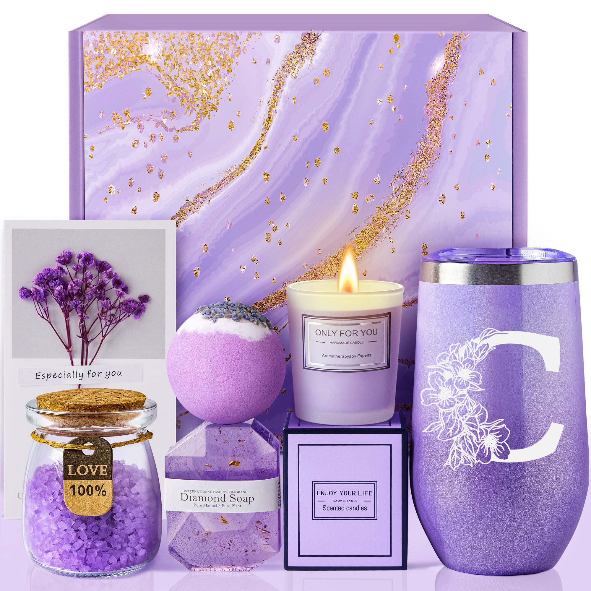 MADDIFY Initial Lavender Spa Gift Basket Set