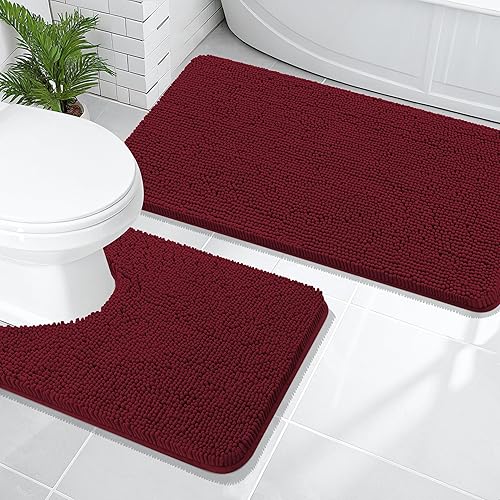 Miniatura 157 de OLANLY Juego de 2 alfombras de baño, tapetes de baño de felpilla suave y absorbente y tapete para inodoro con contorno en forma de U, alfombra de
