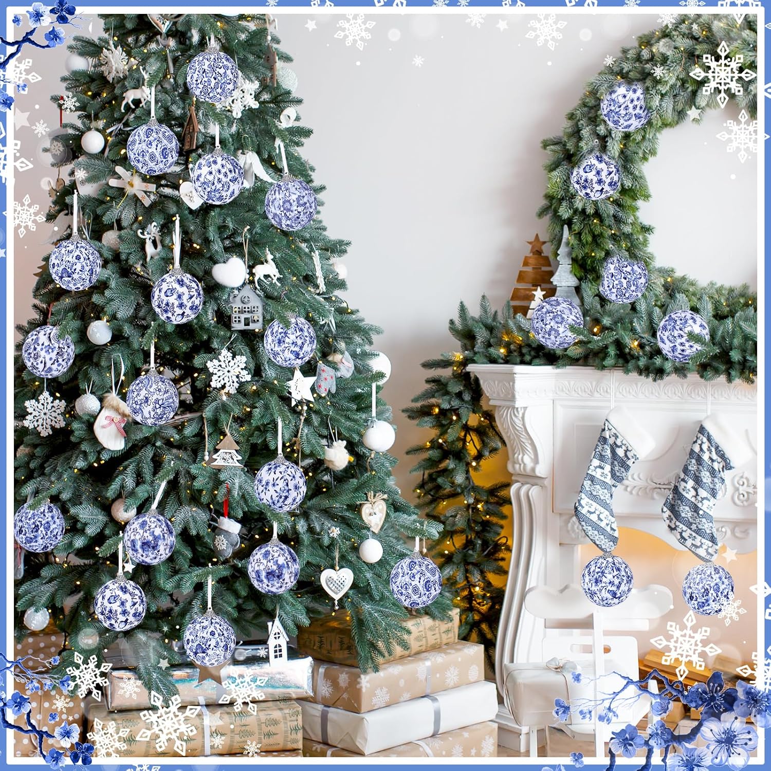12 Pcs Chinoiserie Blue and White Balls Ornaments for Centerpiece Bowls Farmhouse Basket Tray Vases Decoration Gifts for Easter Basket Fillers Table Setting Spring Party, 3.15inch