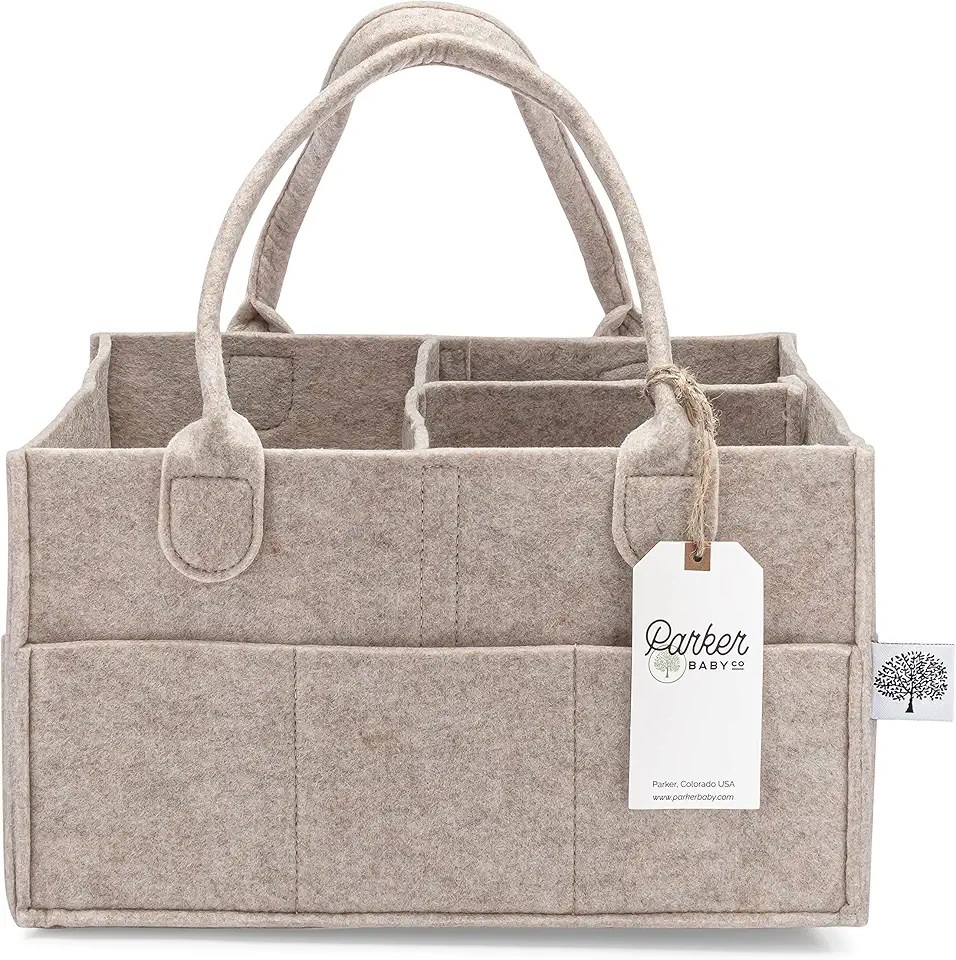Parker Baby Diaper Caddy - Nursery Storage Bin and Car Organizer for Diapers and Baby Wipes - Oatmeal, Regular