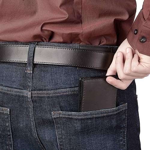 Miniatura 5 de Billetera plegable de cuero de grano completo premium para hombre, 3 opciones de color, fabricada en Estados Unidos, Negro -, Billetera plegable