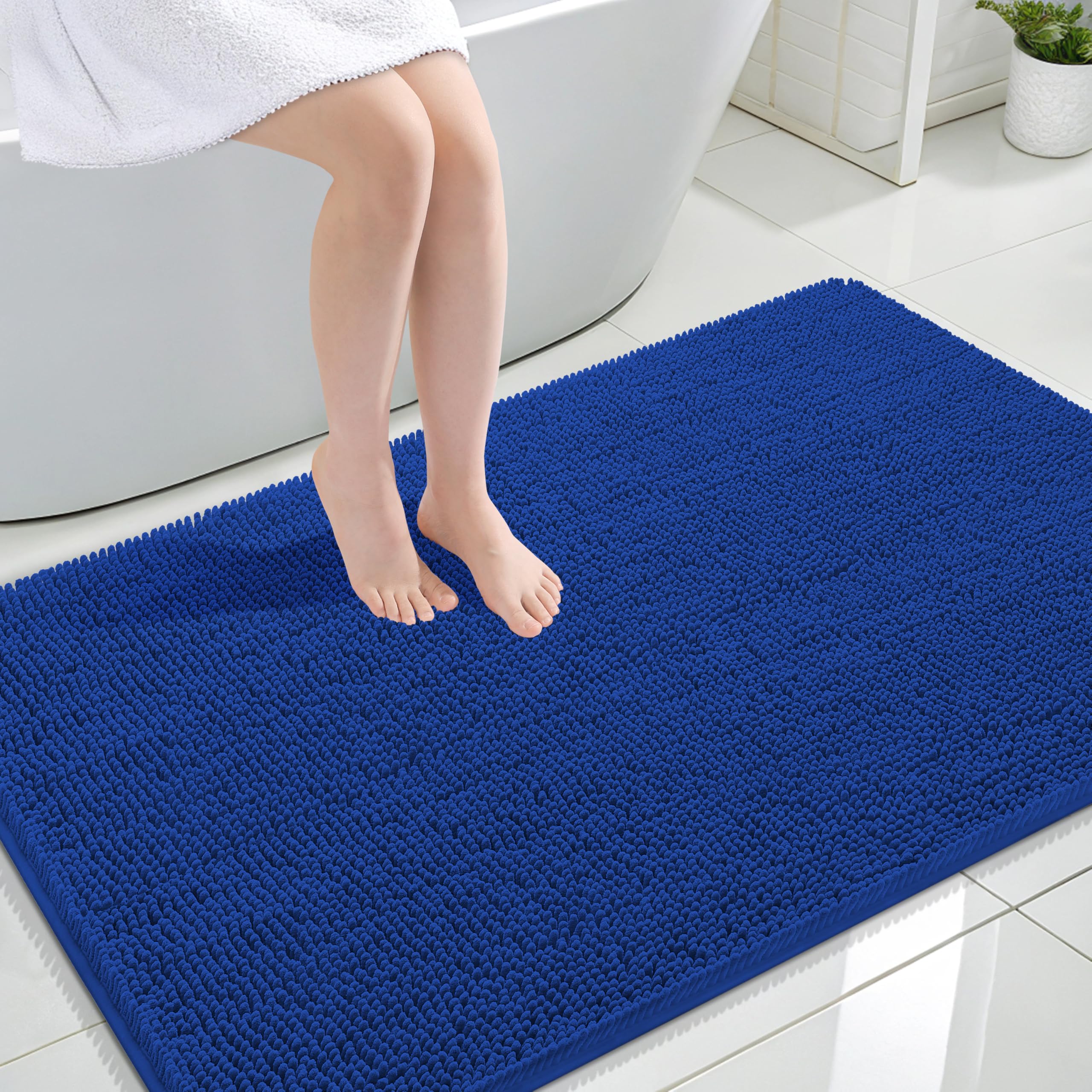 OLANLY Large Bathroom Rugs 44x32, Extra Soft Absorbent Chenille Bath Rugs | Royal Blue, Quick-Drying Rubber Backing, Machine Washable Bath Mat for Bathroom Floor, Tub and Shower, Home Decor Accessories