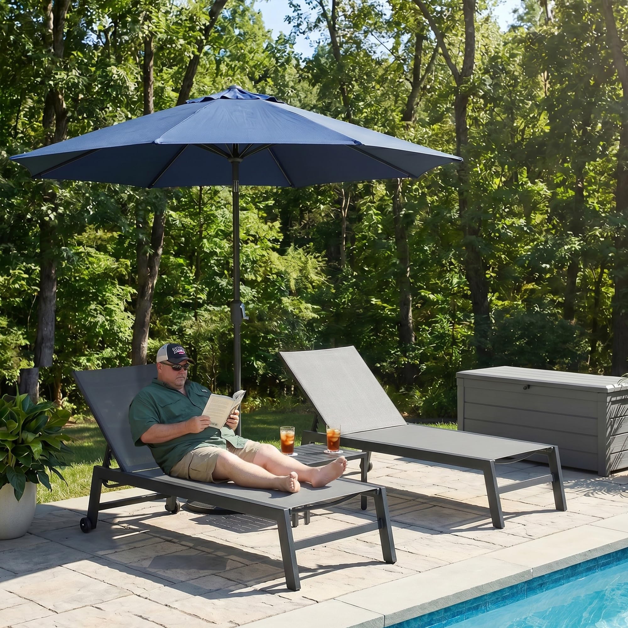 PURPLE LEAF Oversized Patio Lounge Chairs Set of 2 with Side Table, Grey