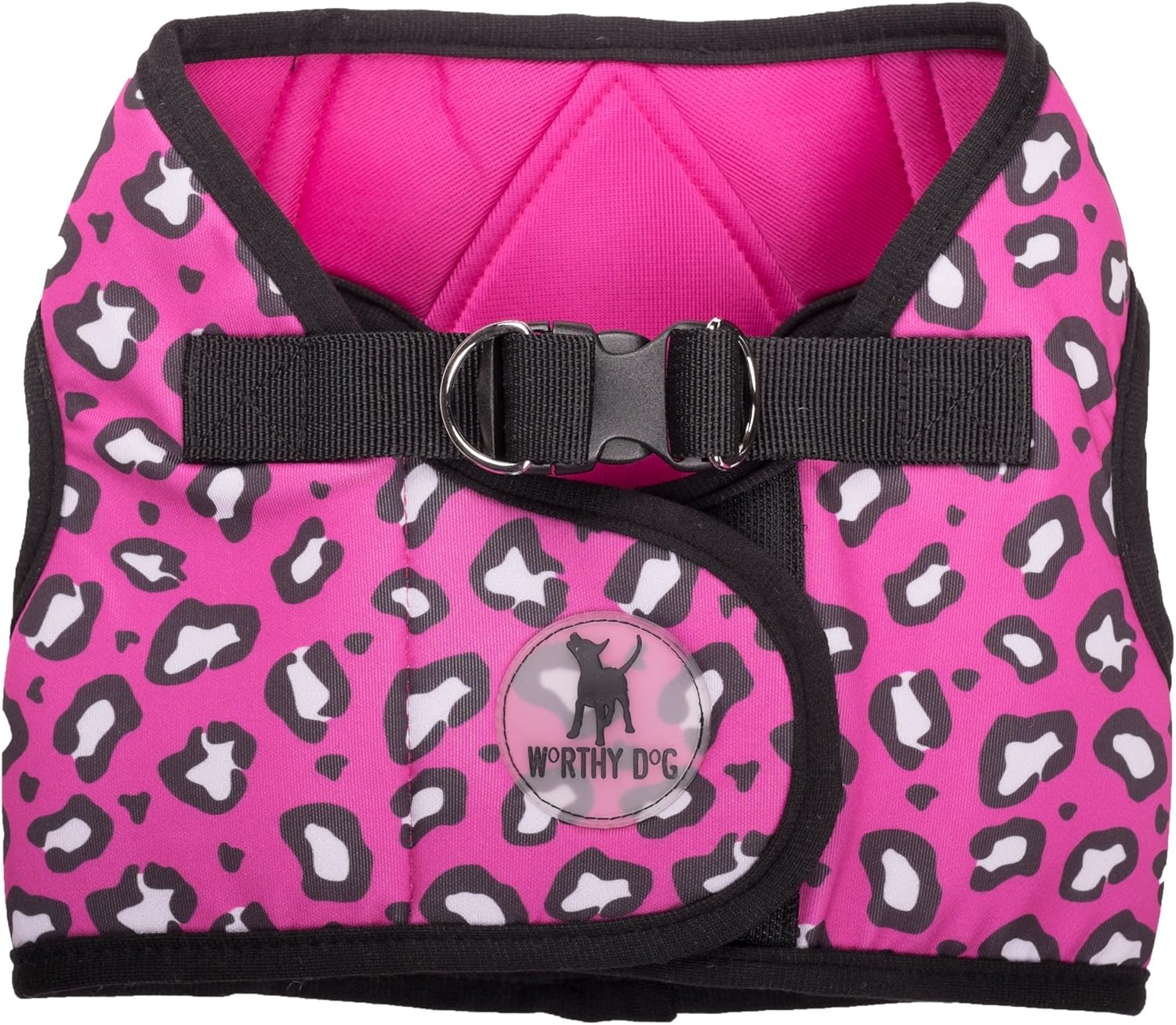 The Worthy Dog Printed Sidekick Cheetah Harness with Comfy Padded Mesh Velcro Adjustable, Outdoor, Easy Walk Vest for Dogs - Pink, XXL