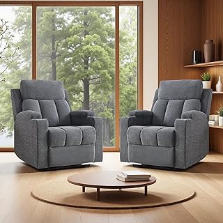 EBELLO Fernsehsessel mit Liegefunktion, Relaxsessel Manuell Verstellbar,TV-Sessel mit Getränkehalter und Weiche Kopfstütze, Schlafsessel mit Armlehnen und Fußstütze für Wohnzimmer, Dunkelgrau, 2 Stück