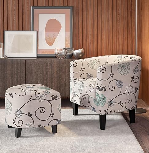 Miniatura 8 de BELLEZE Lydia - Silla decorativa con otomana, silla de sala de estar con respaldo curvo, elegante juego de silla de club y reposapiés, silla de