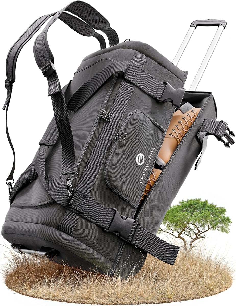 Reisetasche mit Rollen 90L XL Schwarz | 3in1 Trolley, Rucksack & Tasche | Große Reisetasche mit Rollen für Herren & Damen | Travel Bag mit abgetrenntem Schuhfach | 70x35x37cm | 3,4kg Eigengewicht