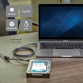 StarTech SATA to USB-C Cable, USB 10Gbps to 2.5in and 3.5in SATA I II III Hard Drive Adapter, External Converter for SSD or HDD Data Transfer