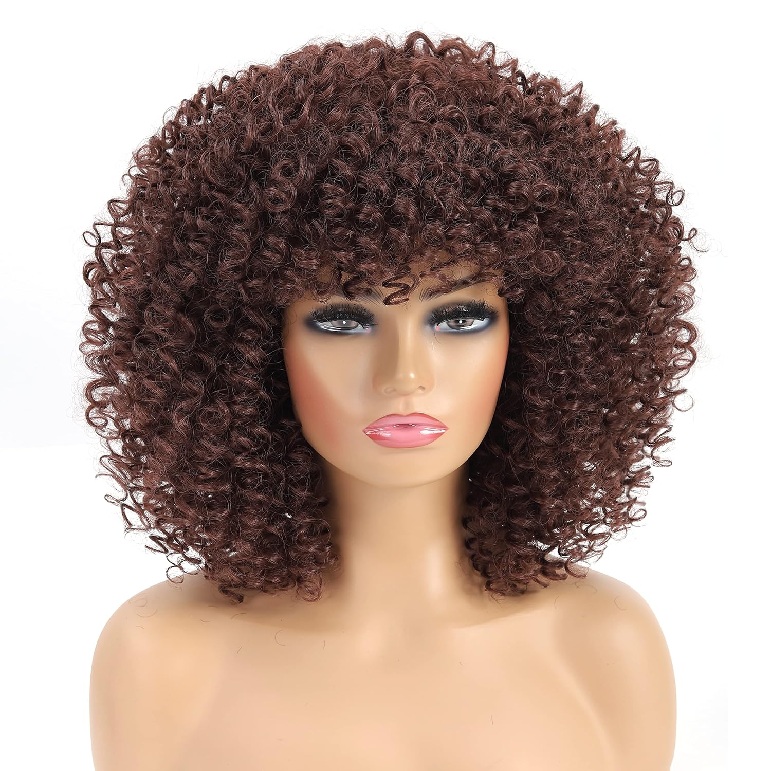 JStineke ReddishBrownWigwithBangs CurlyWigsforBlackWomen SyntheticHair