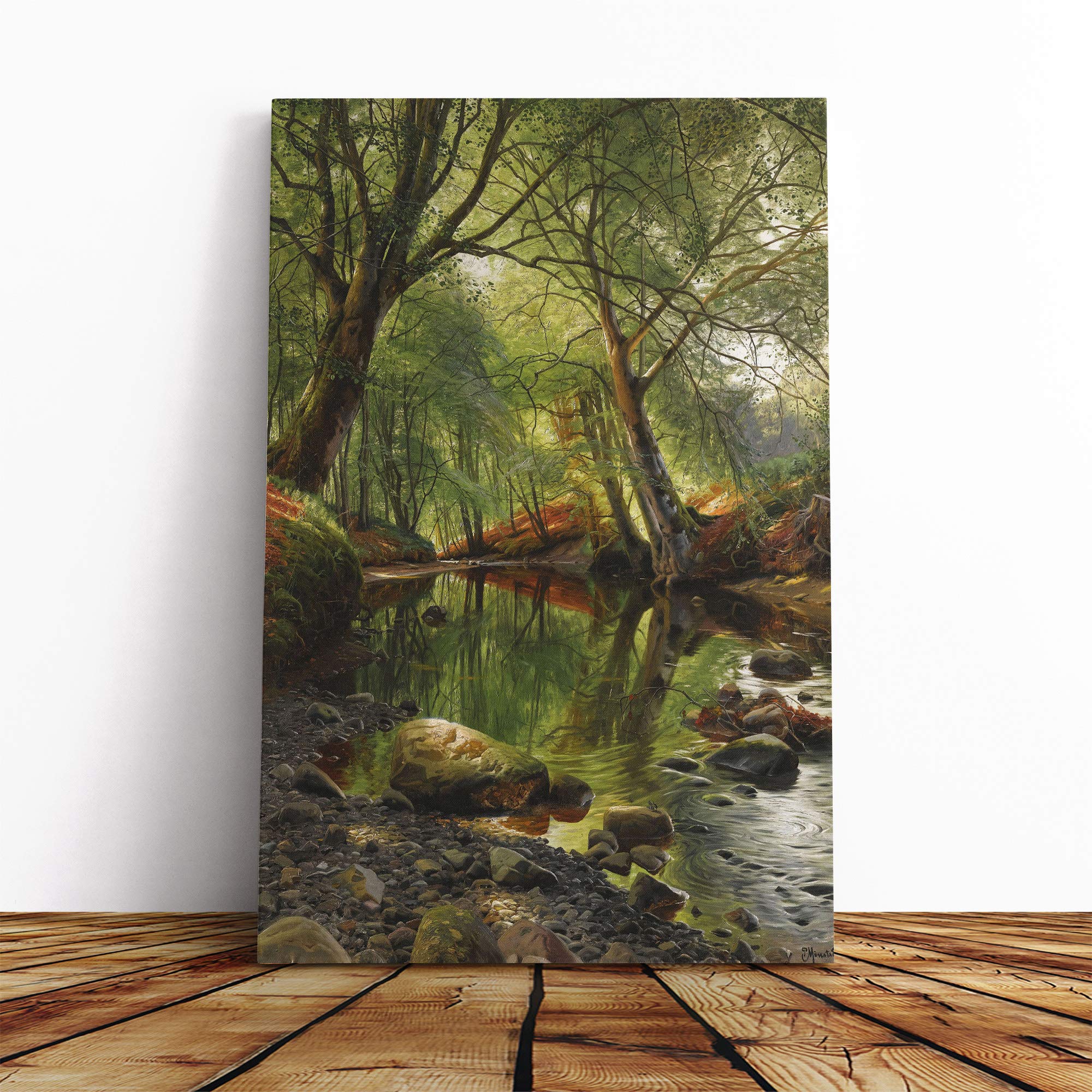 Peder Mork Monsted A Woodland Stream Canvas Print | Gallery Wrapped 30mm Frame Wall Art | 24x16 inches | Ready to Hang | Modern Landscape Picture | Living Room Bedroom Lounge Office