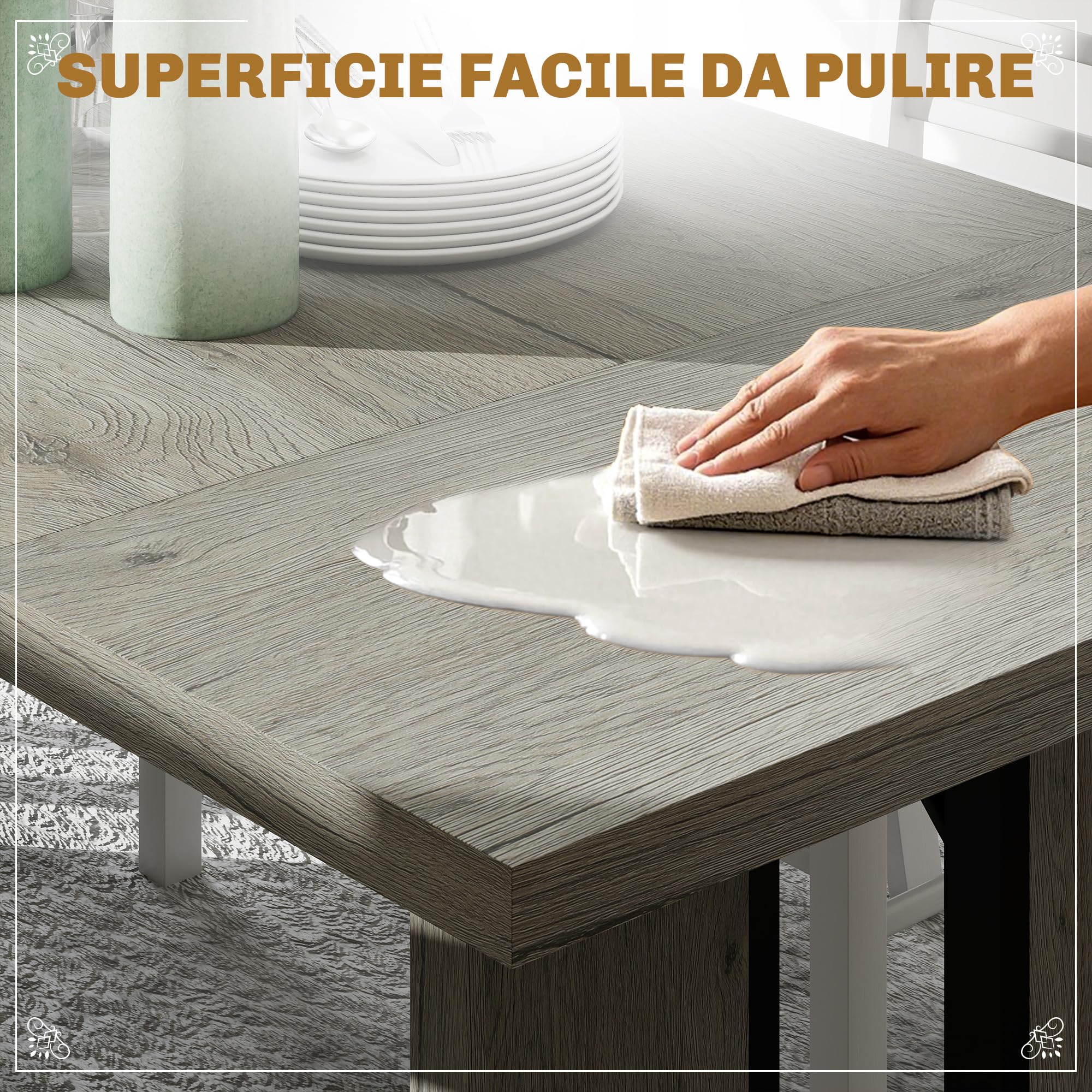 HOMCOM Tavolo da Pranzo per 8 Persone, Tavolo Cucina con Piano Spesso, Tavolino da Soggiorno e Sala da Pranzo Rettangolare in Stile Industriale, 180x80x75 cm, Grigio