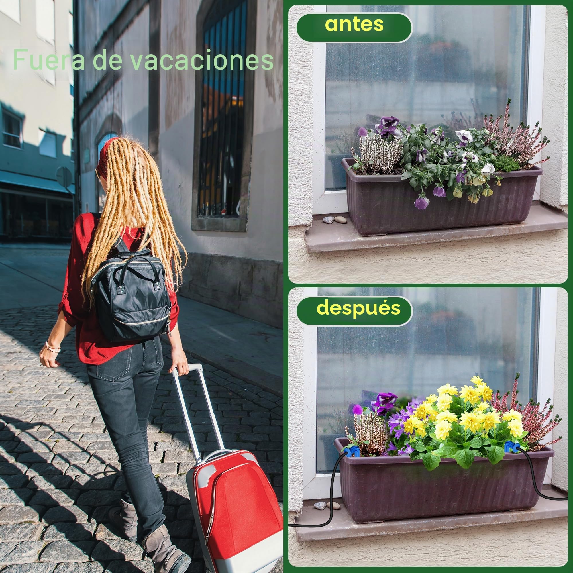 Biling Sistema de riego solar para balcón, 15 m, sistema de riego solar para jardín, 4W 2200mAh sistema de riego solar, sistema de riego solar para jardín, plantas, invernadero, vacaciones