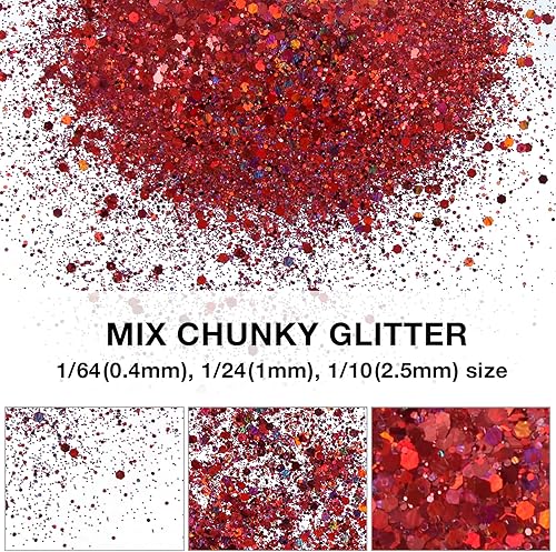 Miniatura 3 de TORC 1 libra de purpurina holográfica roja de 16 onzas, mezcla de purpurina gruesa a granel para decoración de festivales de arte cosmético