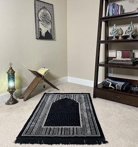 Miniatura 2 de Modefa Alfombra de oración islámica, alfombra de terciopelo grande y ancha, de doble felpa, tradicional musulmana, Janamaz turca, gruesa alfombra de