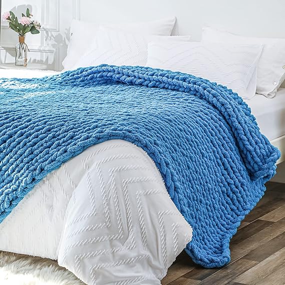 Bigacogo Chunky Knit Blanket Throw 51"x63", 100 Hand