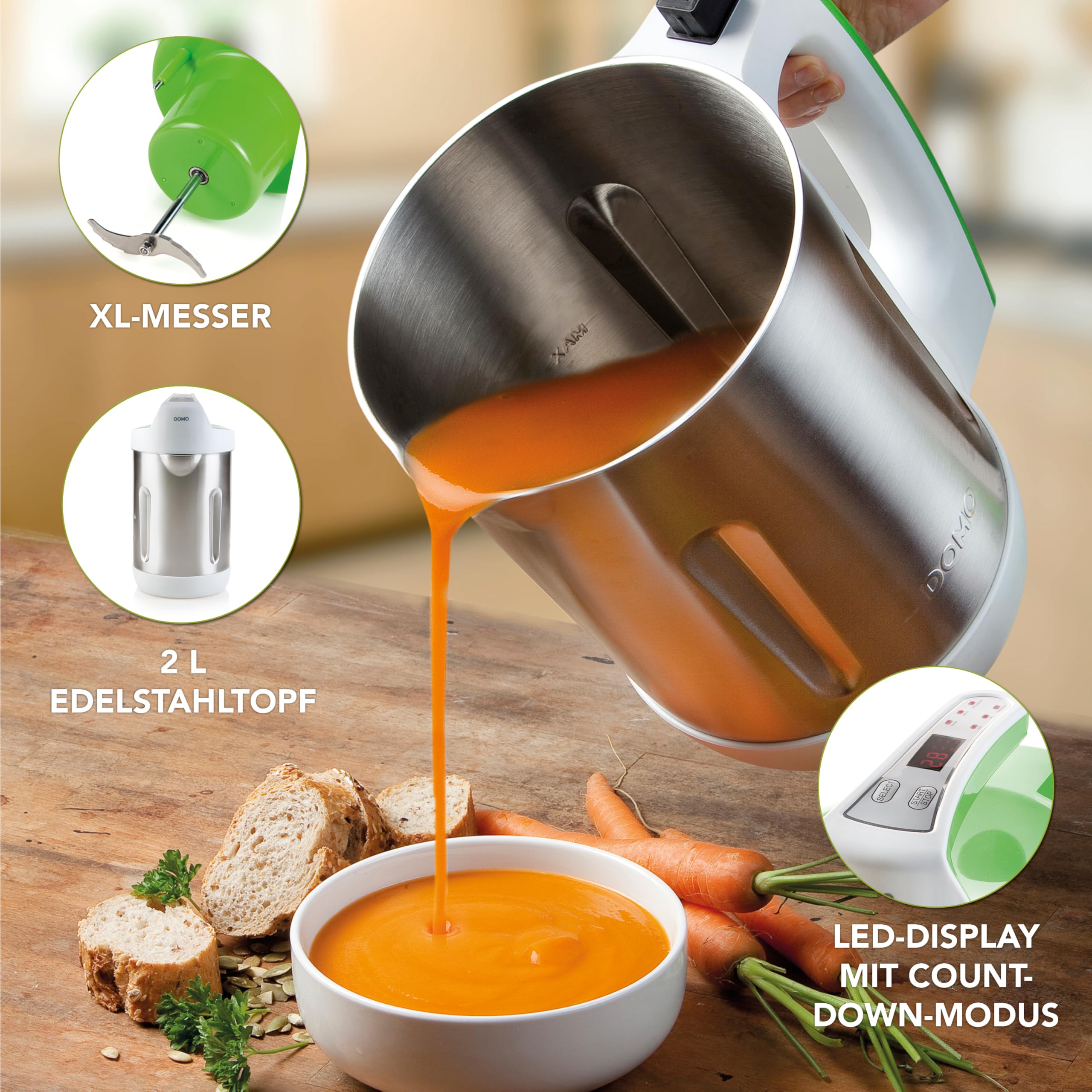 DOMO DO705BL Blender mixeur - Soupe maker avec 6 programmes - Extra smooth, Chunky, Juice, Jam et Clean - LED - 2L