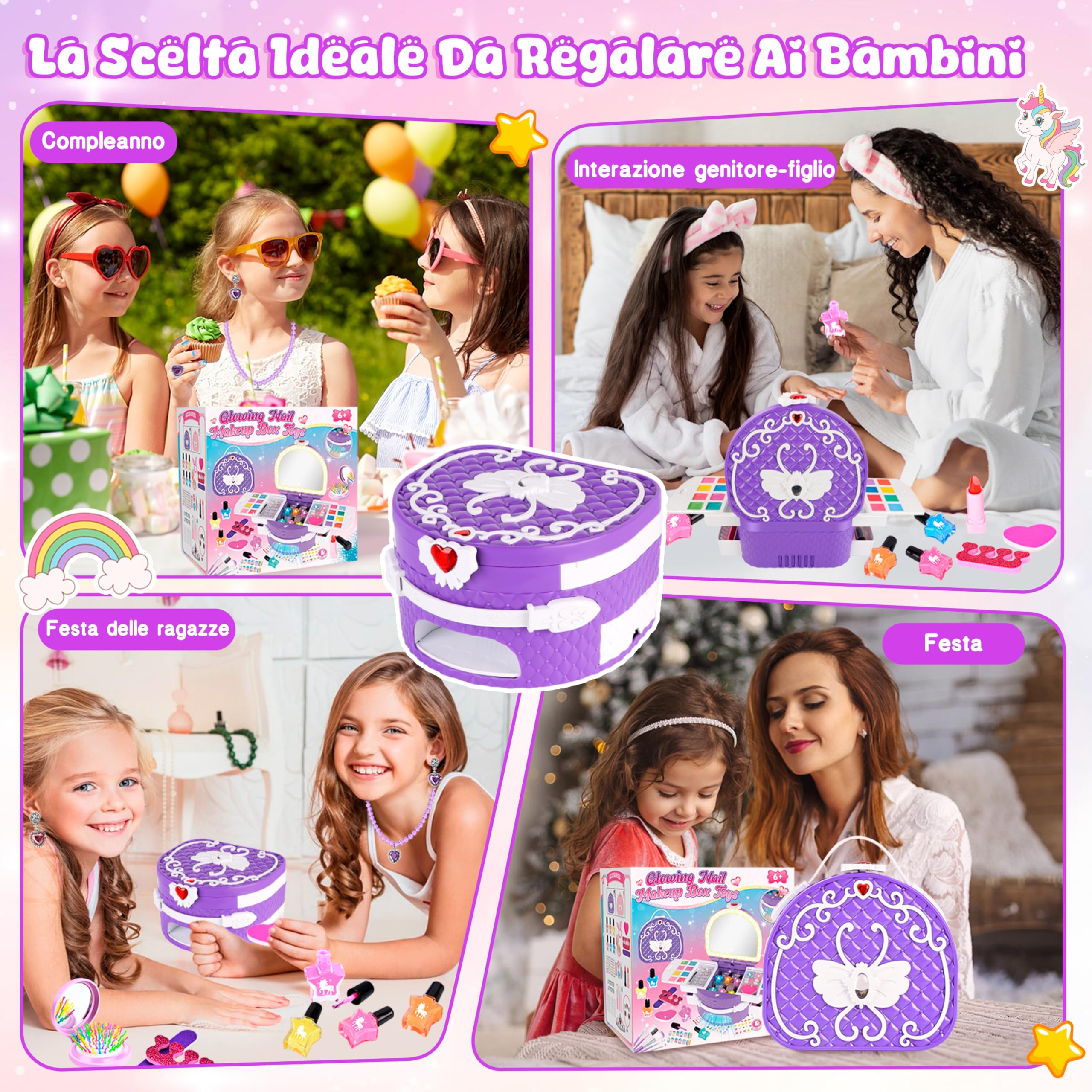 Herenear Kit Unghie Bambina 6-12 Anni, Trucchi Bambina Kit Unghie con Unghie Asciuga, Peel Off Smalto per Unghie, Adesivi Compleanno Manicure Gioco Regalo Ragazza (Viola)