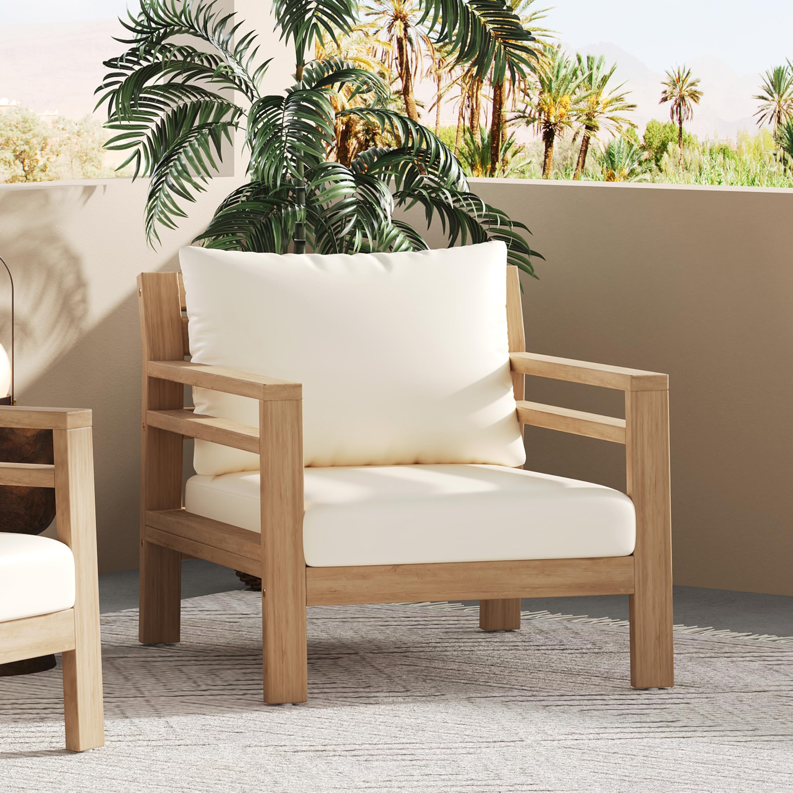 Photo 1 of ***UPDATED 7/26***UPDATED 7/19 view notes***UPDATED 7/12*** Merax Outdoor Acacia Wood Club Chairs with Beige Cushions (Set of 2), Light Teak Finish Armchair for Garden, Porch, Backyard, Balcony