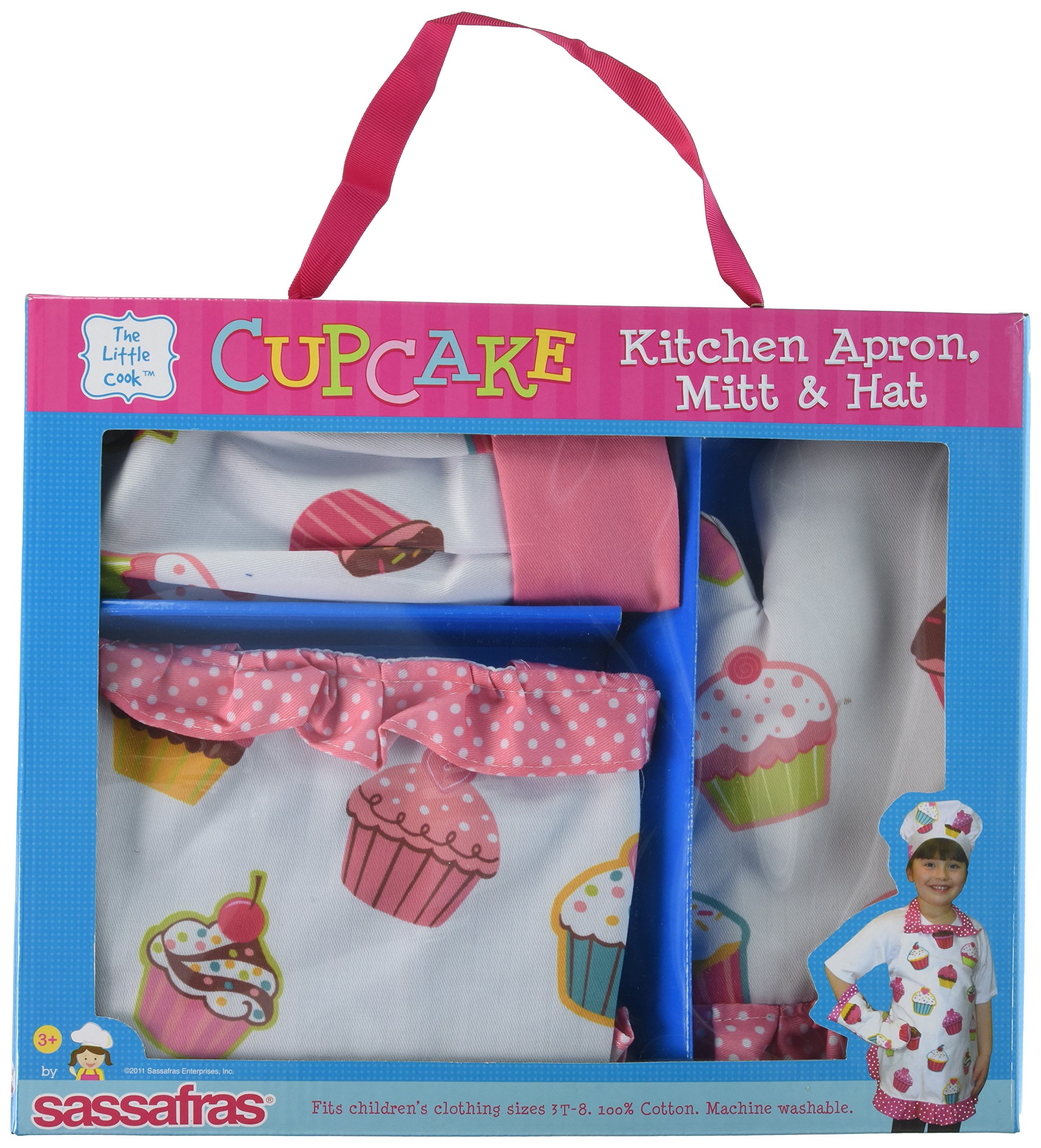 SASSAFRASThe Little Cook Ruffled Cupcake Apron Set includes Apron, Kitchen Mitt and Hat