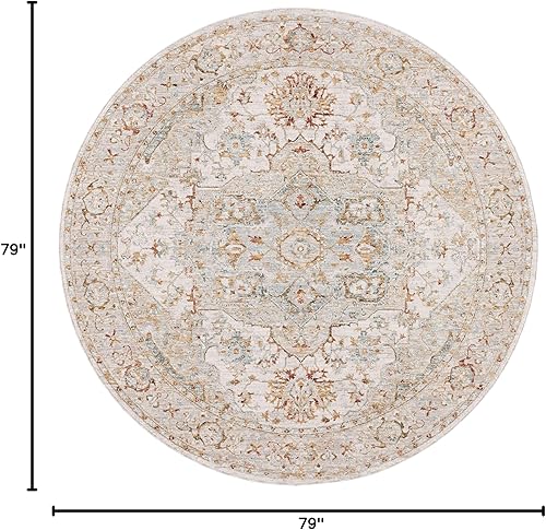 Miniatura 2 de Safavieh Hamilton Collection HLT110A - Alfombra redonda de 6 pies y 7 pulgadas color marfilazul tradicional oriental no desprende pelusa para