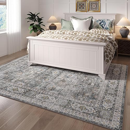 Miniatura 9 de Alfombra de área lavable de 5 x 7 pies, suave, antideslizante, no desprende pelusa, alfombra vintage de lana sintética para sala de estar,