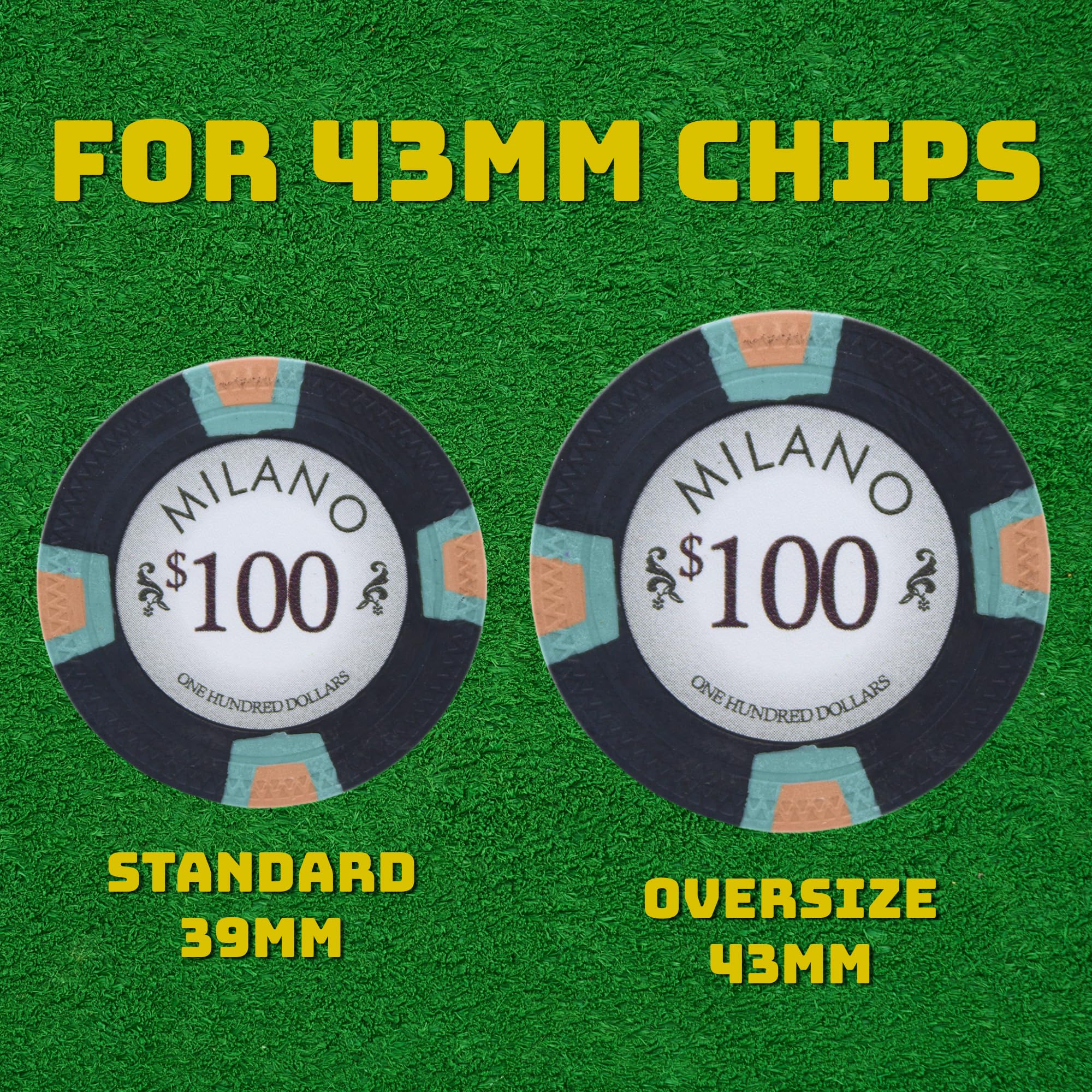 43 mm XL Poker-Chip-Etui (500 Stück) robuste schwarze Aktentasche für übergroße Chips – geformtes Tablett, Schaumstoff-gefütterter Deckel, Verriegelungsverschlüsse, Würfel-/Kartenaufbewahrung
