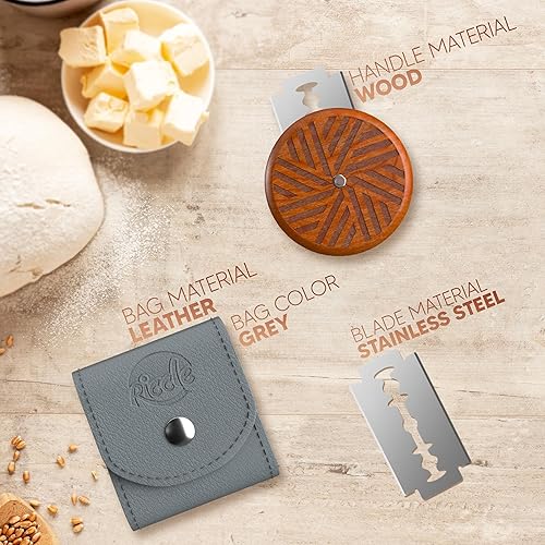 Miniatura 4 de RICCLE UFO - Cuchillo de madera para cortar pan cojo con 15 cuchillas de afeitar y cubierta de almacenamiento (madera rosa)