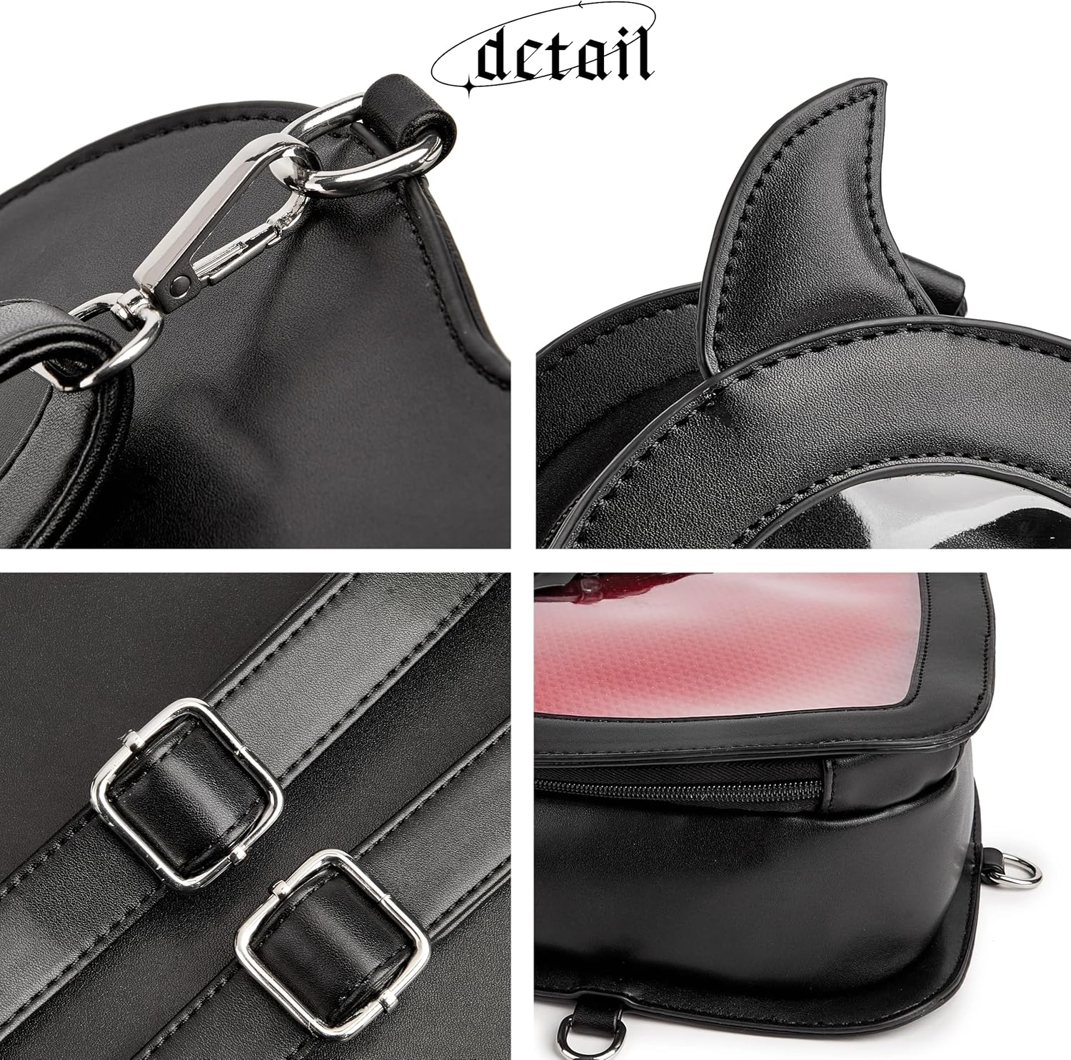 Gothic Ita Bag Backpack with Bat Wings Kawaii Heart Shaped Pin Display Bag Adjustable Crossbody Shoulder Purse for Cosplay and Concert, Black - Image 9