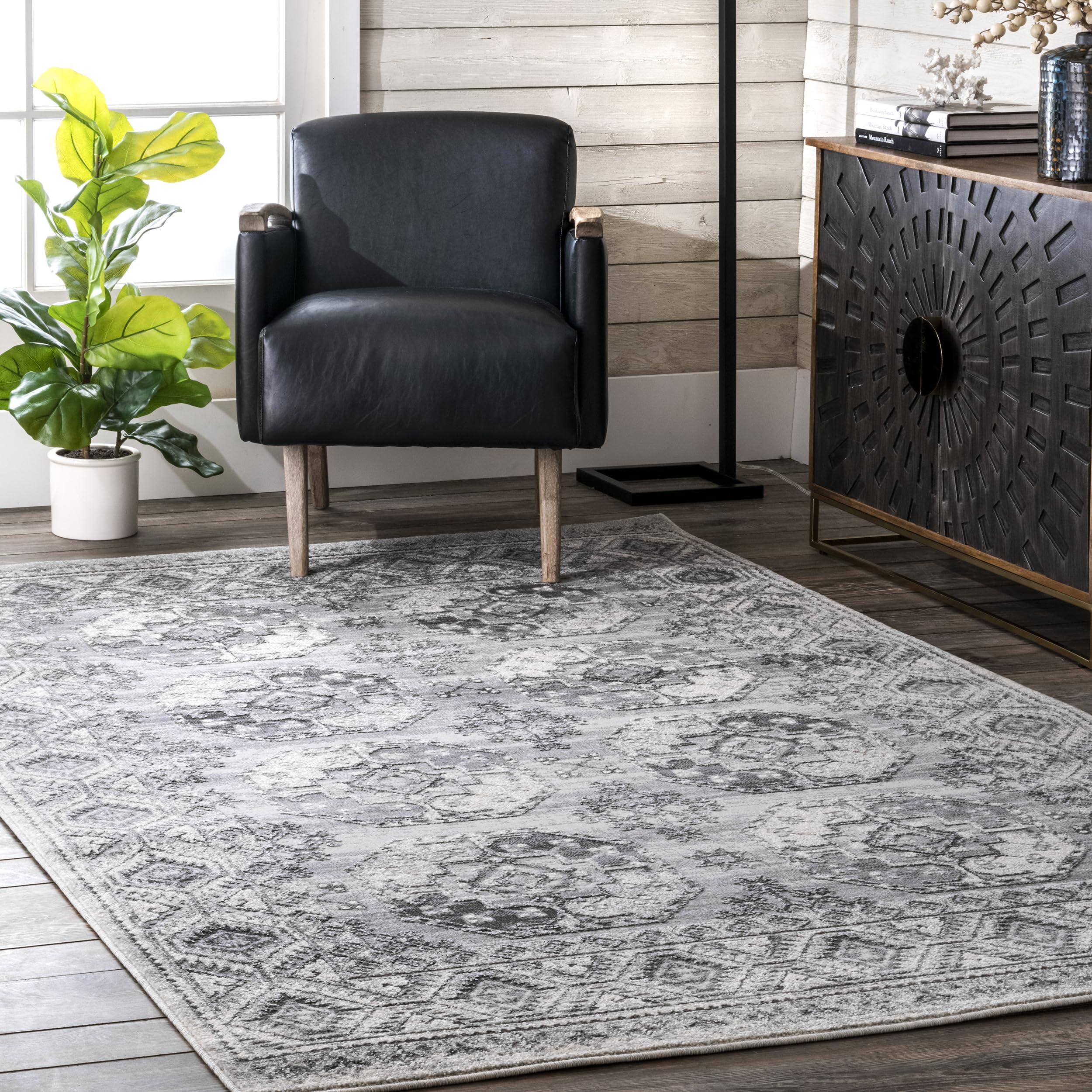 Tapis grey nuLOOM Shea Vintage 4' x 6' grand tapis de salon rectangulaire
