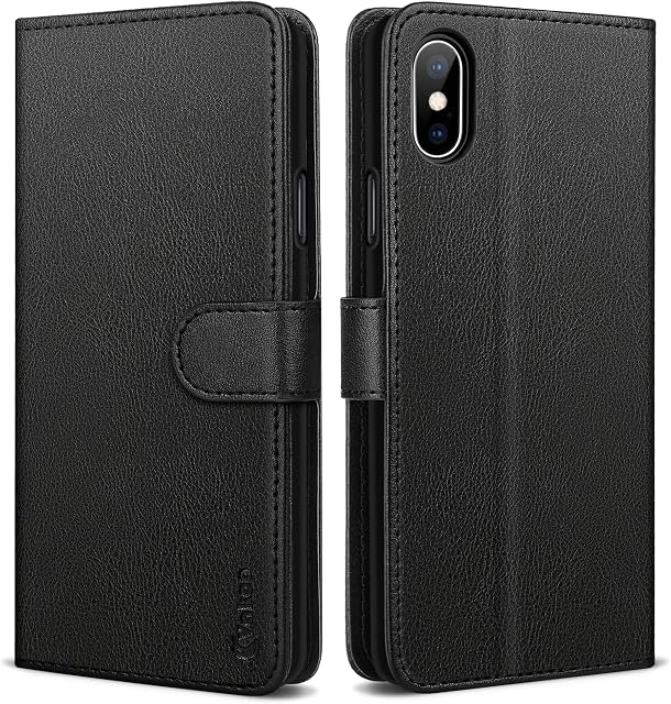 Vakoo Flip-Series for iPhone XS Case, iPhone X Case, Premium Leather Flip Protective Phone Cases with Card Holder and Kickstand (5.8 Inch), Black