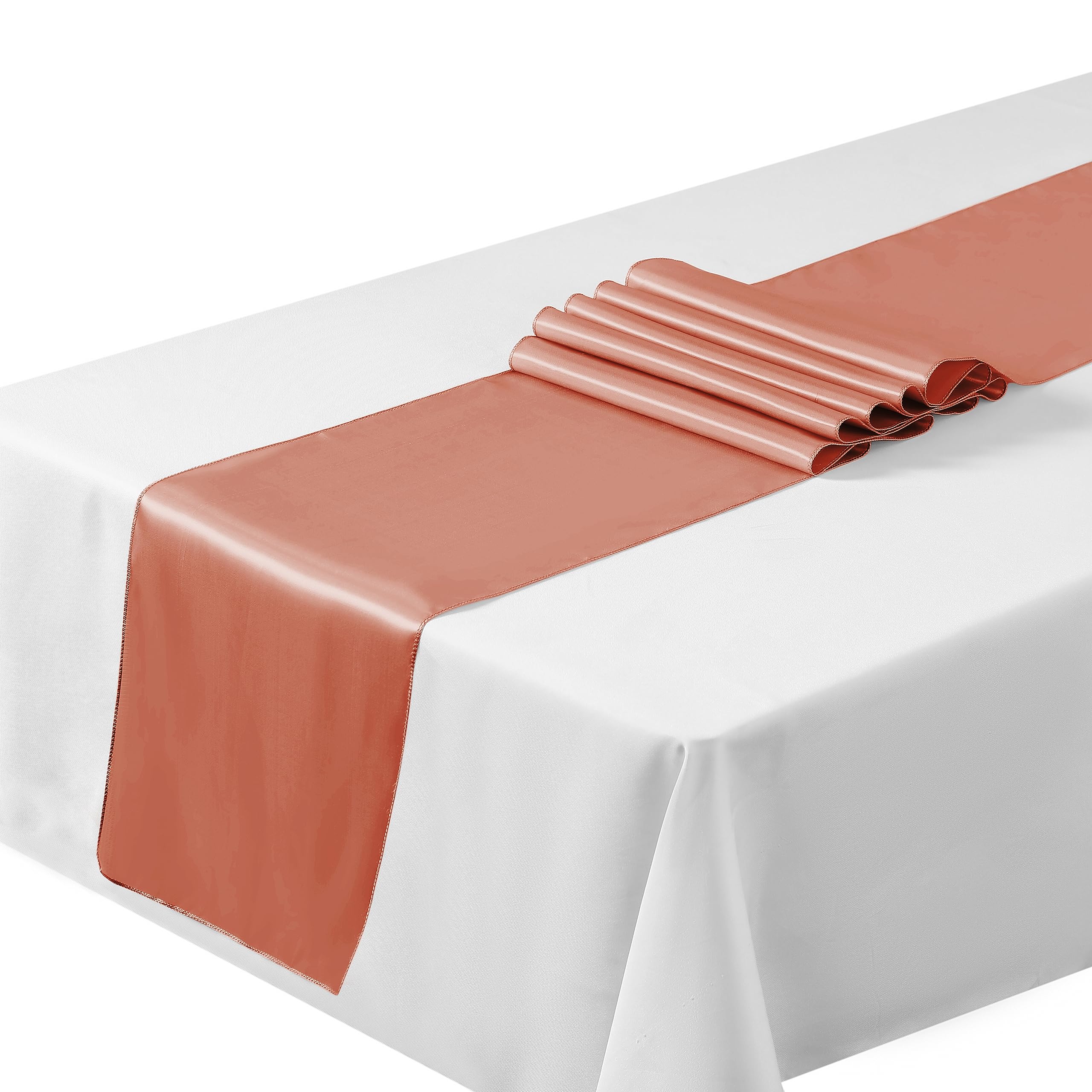 Satin Table Runners 12"x108"inch Chair Sashes Swags Wedding Party Table Decoration (10, Rose Gold) …