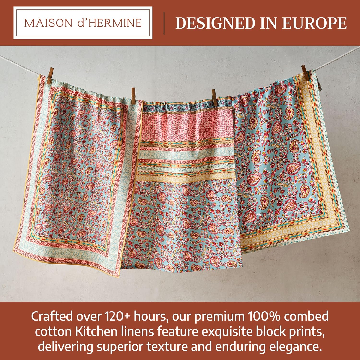 Maison d' Hermine Kitchen Towel 100% Combed Cotton Premium Set of 3 Kitchentowels Tea Towels (20"x27.50") for Table Cleaning, Dining, Buffet Parties & Wedding Use - Lauris