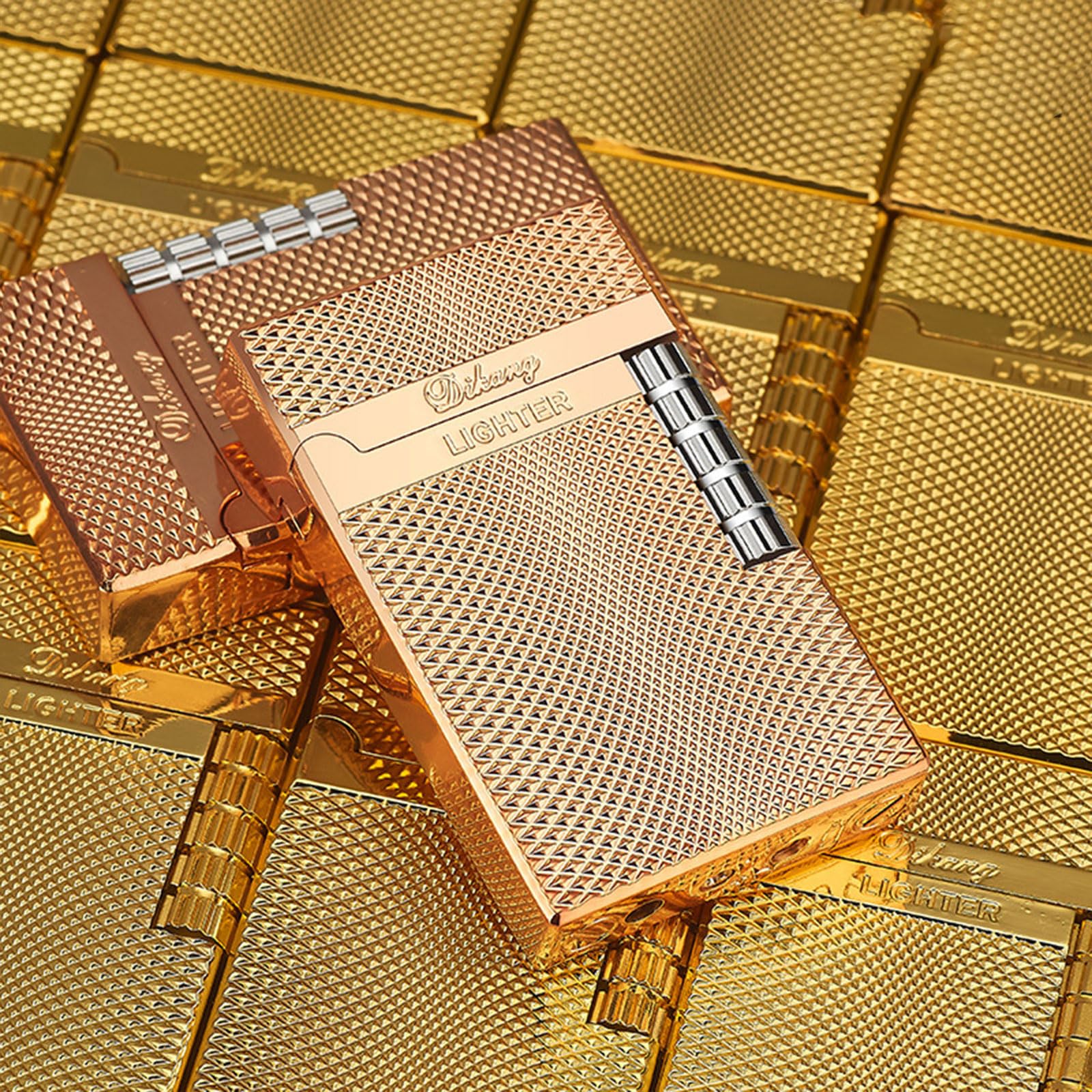 Refillable Butane Lighter with Traditional Soft Flame, Side Wheel, Frosted Surface and Adjustable Flame (Rose-Gold)