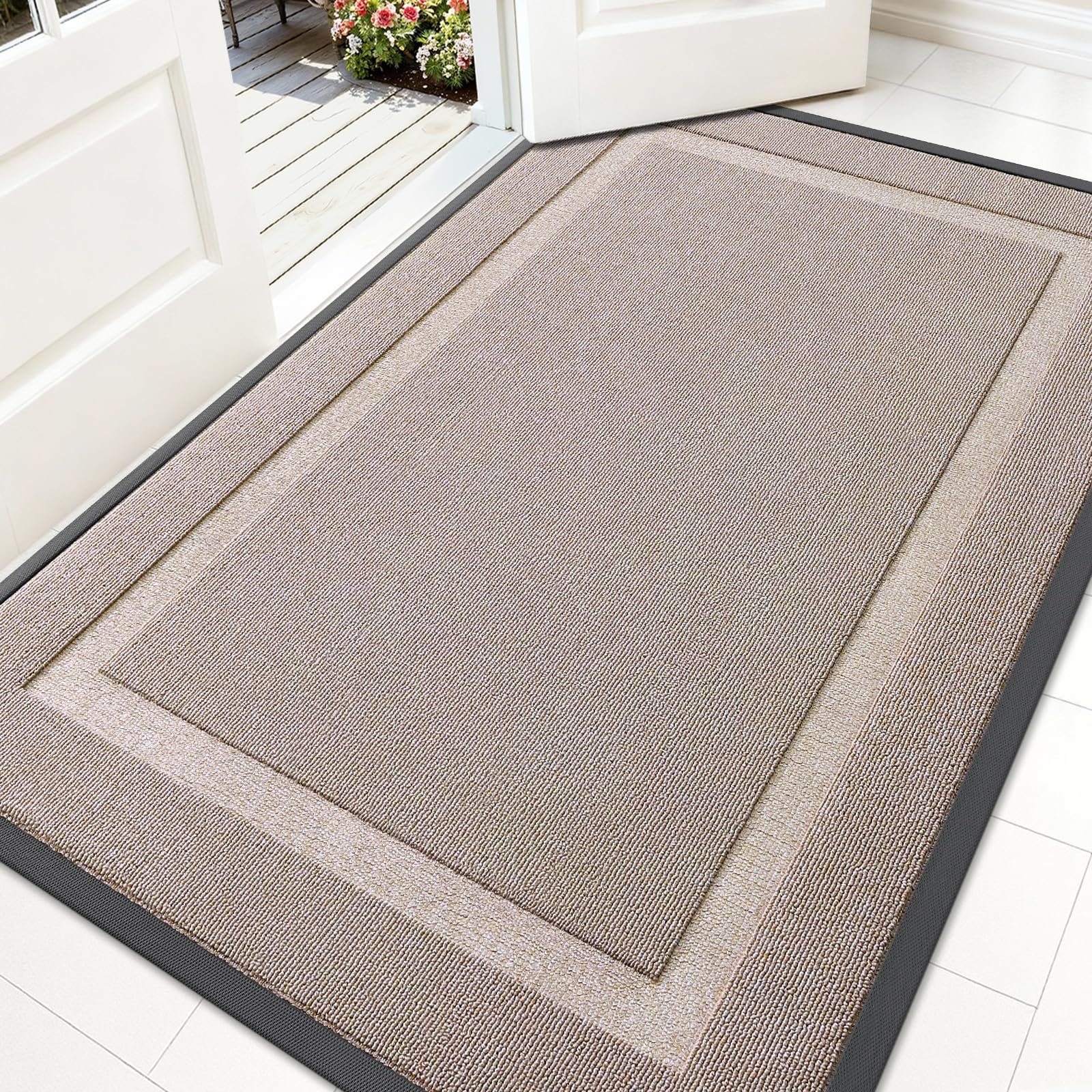 OLANLY Front Door Mat Outside 59x34, All-Season Heavy-Duty Rubber Doormat | Camel, Absorbent, Stain and Fade Resistant, Waterproof Non-Slip Backing, Low-Profile Indoor Outdoor Floor Mat for Entryway